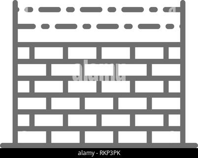 Fence with barbed wire, prison wall line icon. Stock Vector