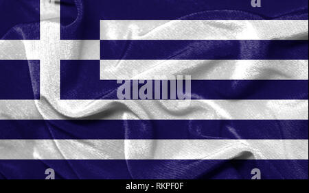 Realistic flag of Greece on the wavy surface of fabric Stock Photo