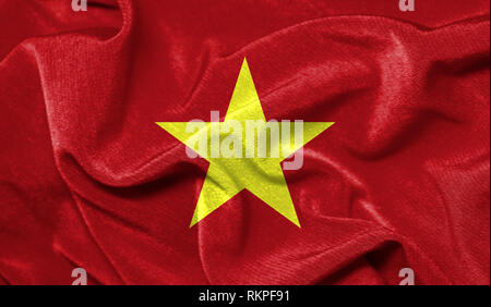 Realistic flag of Vietnam on the wavy surface of fabric Stock Photo