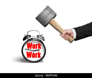 Hitting alarm clock in white background Stock Photo