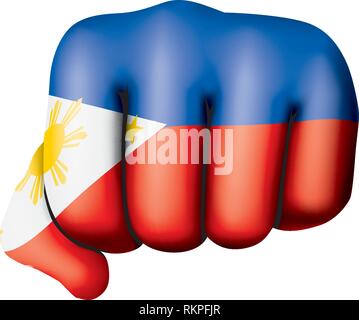 Philippines flag and hand on white background. Vector illustration Stock Vector