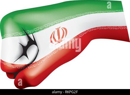 Iran flag and hand on white background. Vector illustration Stock Vector