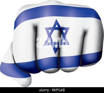 Israel flag and hand on white background. Vector illustration