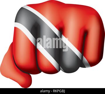 trinidad and tobago flag and hand on white background. Vector illustration Stock Vector