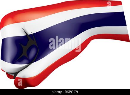 Thailand flag and hand on white background. Vector illustration Stock Vector