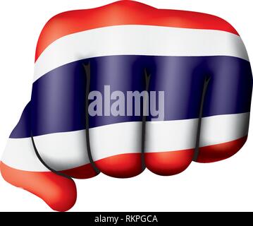 Thailand flag and hand on white background. Vector illustration Stock Vector