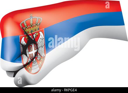 Serbia flag and hand on white background. Vector illustration Stock Vector