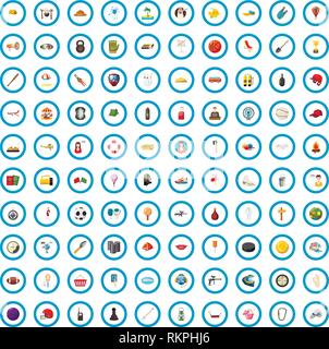 100 active life icons set, cartoon style Stock Vector