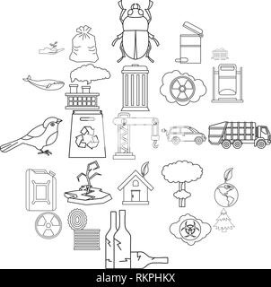 Eco catastrophic icons set, outline style Stock Vector