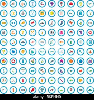 100 active life icons set, cartoon style Stock Vector