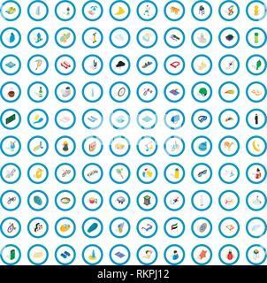 100 active life icons set, isometric 3d style Stock Vector