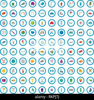 100 activity icons set, cartoon style Stock Vector