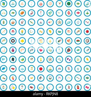 100 activity icons set, cartoon style Stock Vector