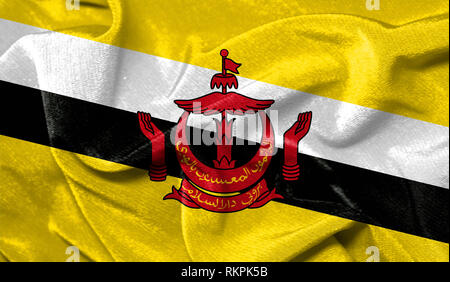 Realistic flag of Brunei on the wavy surface of fabric Stock Photo