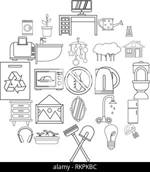 Eco house icons set, outline style Stock Vector