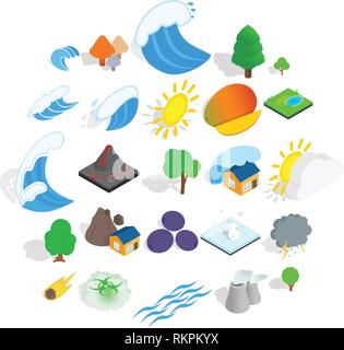 Unity with nature icons set, isometric style Stock Vector