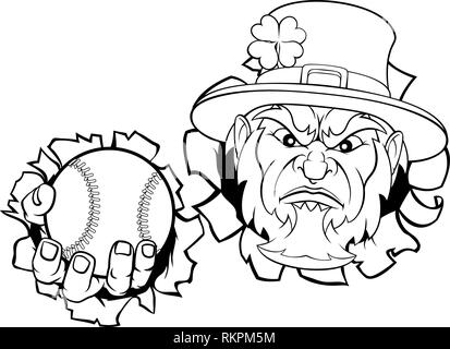 Leprechaun Baseball Mascot Ripping Background Stock Vector
