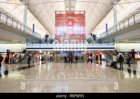 HONG KONG - 29 JANUARY, 2016: inside of Hong Kong International Airport. Hong Kong International Airport is the main airport in Hong Kong. Stock Photo