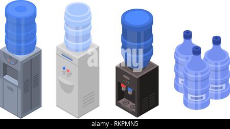Cooler water icons set, isometric style Stock Vector