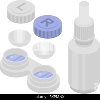 Contact lens icons set, isometric style Stock Vector