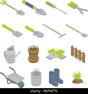 Gardening tools icons set, isometric style Stock Vector
