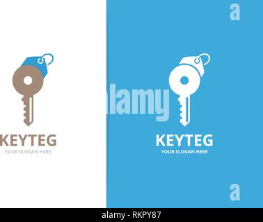 Vector key and tag logo combination. Unique house and label logotype design template. Stock Vector