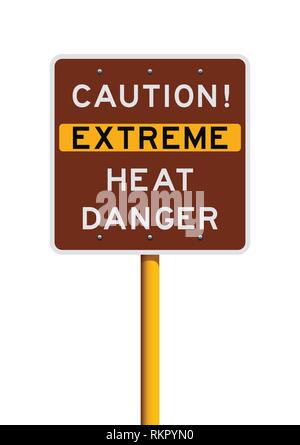 Vector illustration of the Caution Extreme Heat Danger brown road sign Stock Vector