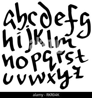 Simple alphabet letters. Handdrawn grunge ink font. Vector illustration. Stock Vector