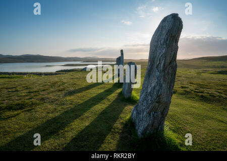 The Callanish Stones are an arrangement of standing stones from the late Neolithic era, used for ritual activity during the Bronze Age. They are near  Stock Photo