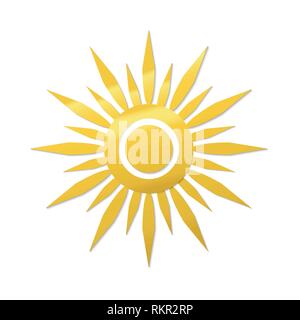 paper cut style sun symbol. Golden gradient vector icon Stock Vector