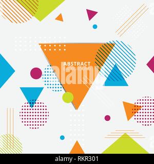 Abstract colorful geometric triangles, circles, lines, dots, modern style on white background. Vector illustration Stock Vector