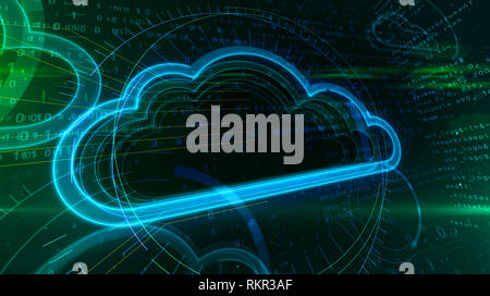 Digital cloud symbol on cyber background. Abstract 3D illustration of computing cloud and data storage icon. Stock Photo