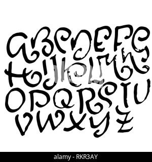 Simple alphabet letters. Handdrawn grunge ink font. Vector illustration. Stock Vector