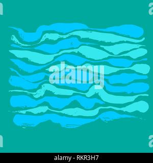 Brush painted wave pattern. Blue stripes grunge background. Stock Vector