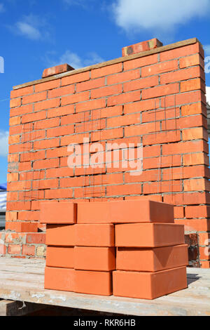 Bricklaying House Construction Site Concept. How To Lay Bricks Like A Bricklayer. Stock Photo