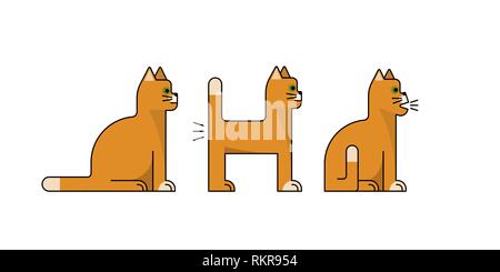 Orange cats. Set of flat icons. Cute Pets. Vector illustration. Stock Vector