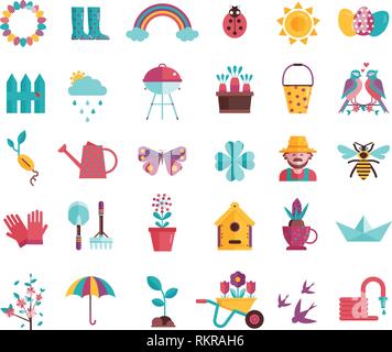 Spring and Gardening Icon Set Stock Vector
