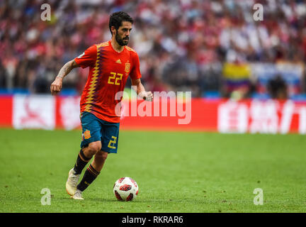 Moscow, Russia - July 1, 2018. Spain national football team midfielder Isco during FIFA World Cup 2018 Round of 16 match Spain vs Russia. Stock Photo