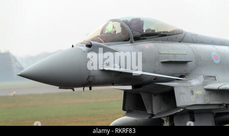 Typhoon at RAF Coninsby taxying on runway for take off position Stock Photo