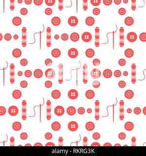Seamless pattern with needles, buttons, threads. Sewing and needlework background. Template for design, fabric, print. Stock Vector