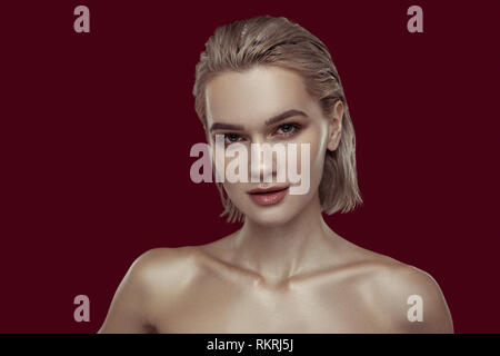 Close up of beautiful young blonde-haired woman Stock Photo