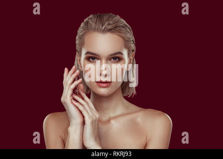 Young dark-eyed photo model feeling good while working Stock Photo