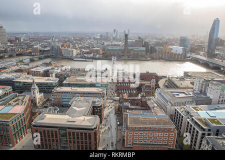 View from St. Paul's Cathedral looking towards The Thames & Tate Modern. Stock Photo