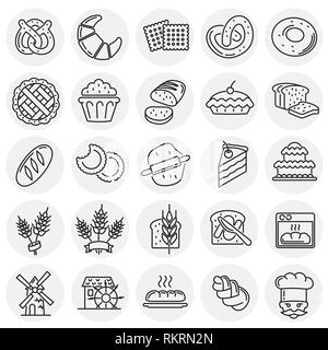 Bakery outline icons set on circles background for graphic and web design, Modern simple vector sign. Internet concept. Trendy symbol for website design web button or mobile app. Stock Vector