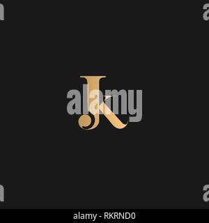 JK, KJ, logo Vector Golden yellow on black background Stock Vector