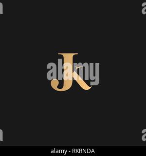 JK, KJ, logo Vector Golden yellow on black background Stock Vector