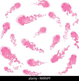vector cartoon animal clip art jellyfishes set Stock Vector
