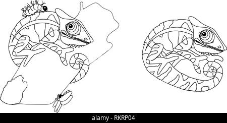 vector cartoon animal clipart funny chameleon set Stock Vector