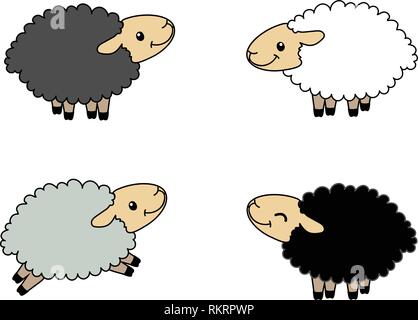 vector cartoon animal clipart happy cute sheeps Stock Vector