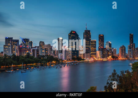 Night skyline of Brisbane city and Brisbane river from Kangaroo Point Stock Photo